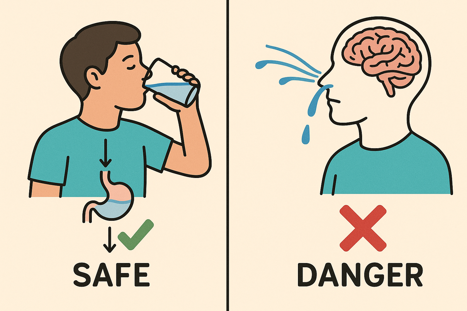 Le vrai danger : l'eau dans le nez, pas dans la bouche