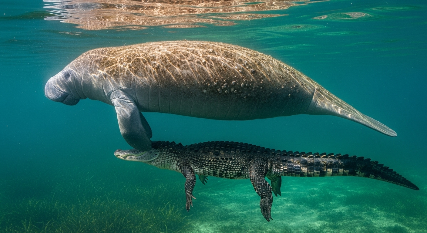 le lamantin, et son étonnant colocataire