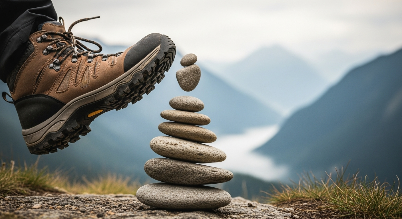 Cet randonneur détruit les jolis tas de pierres des touristes, et il a une très bonne raison