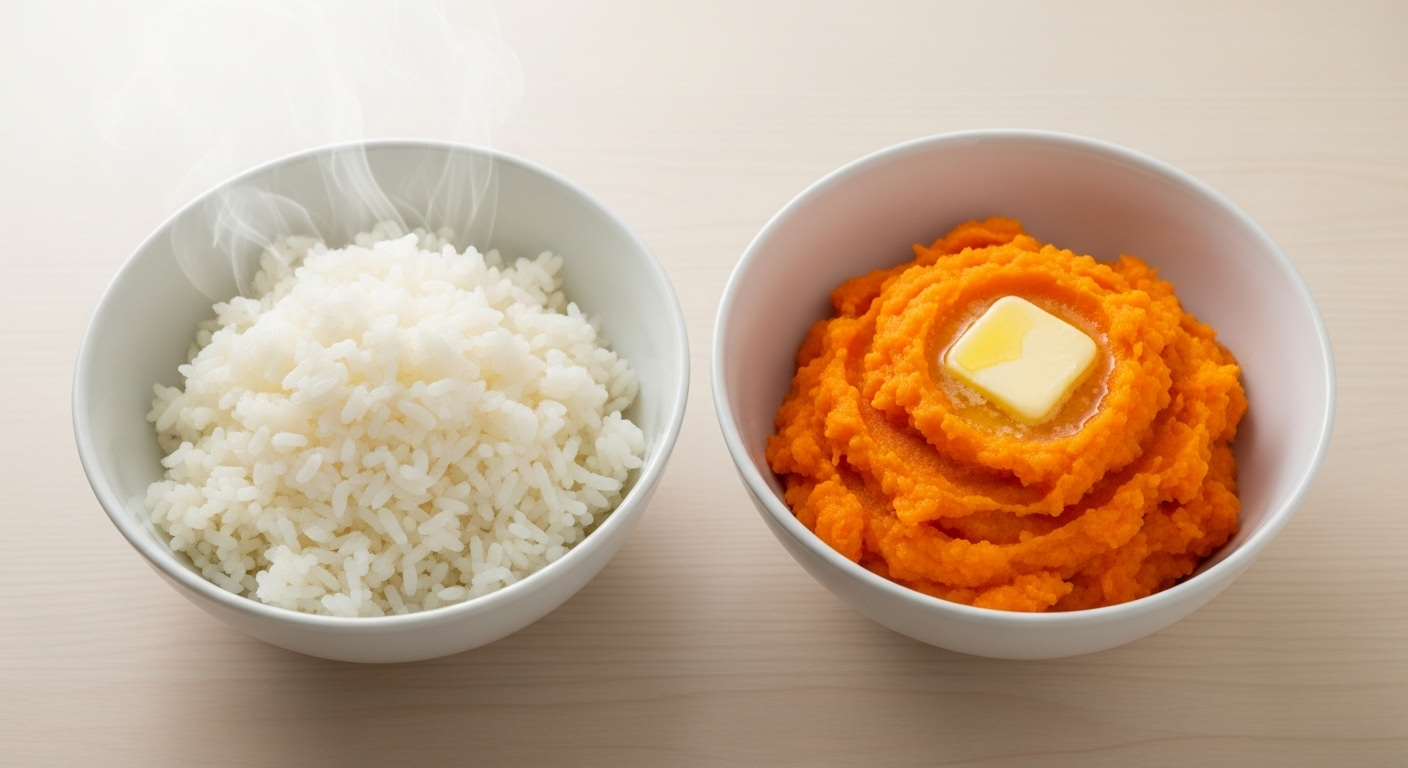 Le trio gagnant des premiers jours : riz, carottes et bananes