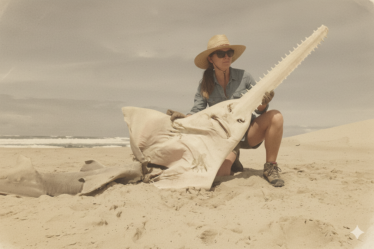 Une découverte incroyable : un poisson-scie géant, cru disparu depuis 26 ans, retrouvé sur une plage !