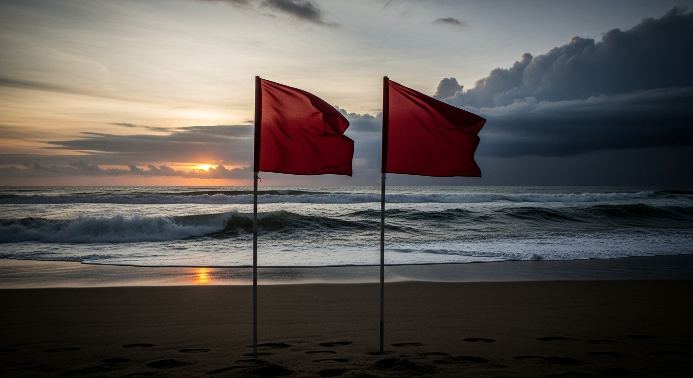 Double drapeau rouge : plage fermée