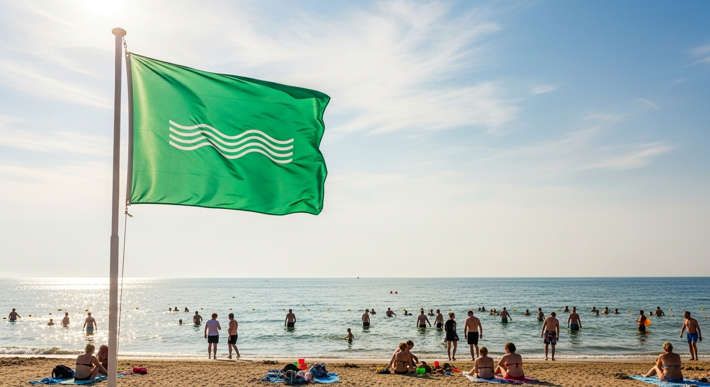 Drapeau vert : baignade surveillée et sans danger apparent