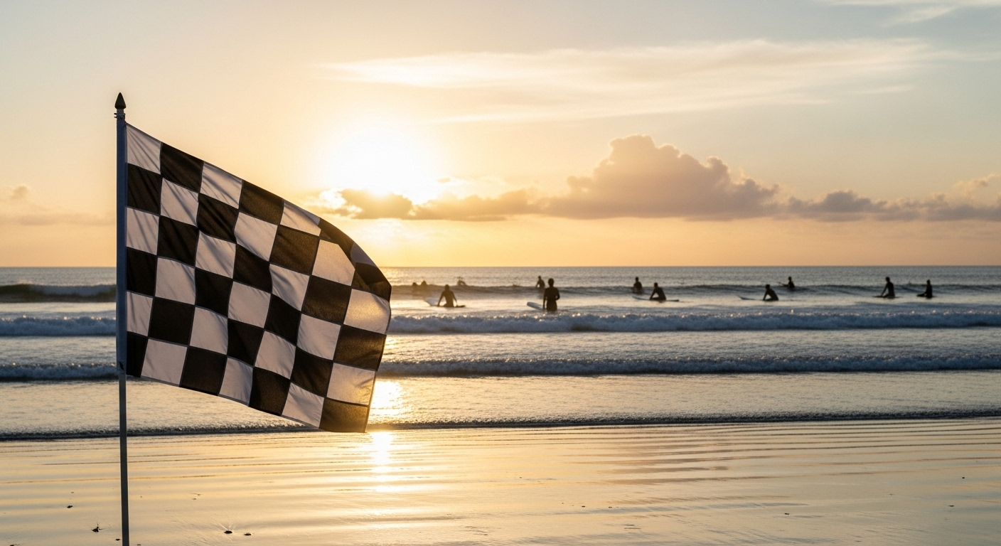 Drapeau à damier noir et blanc : zone de surf