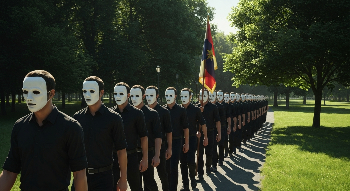 cette marche d&#039;hommes masqués à niagara qui fait froid dans le dos