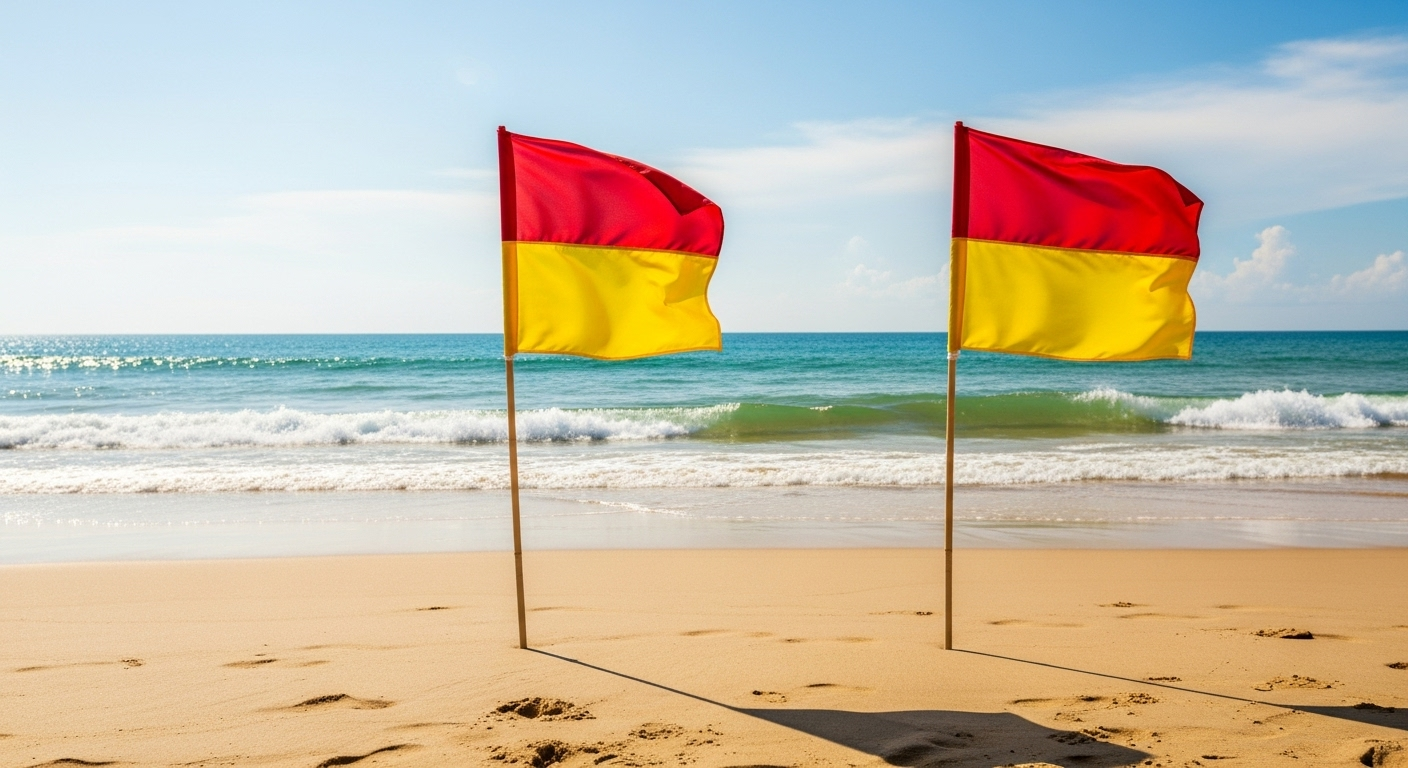 Drapeaux rouge et jaune : zone de baignade surveillée