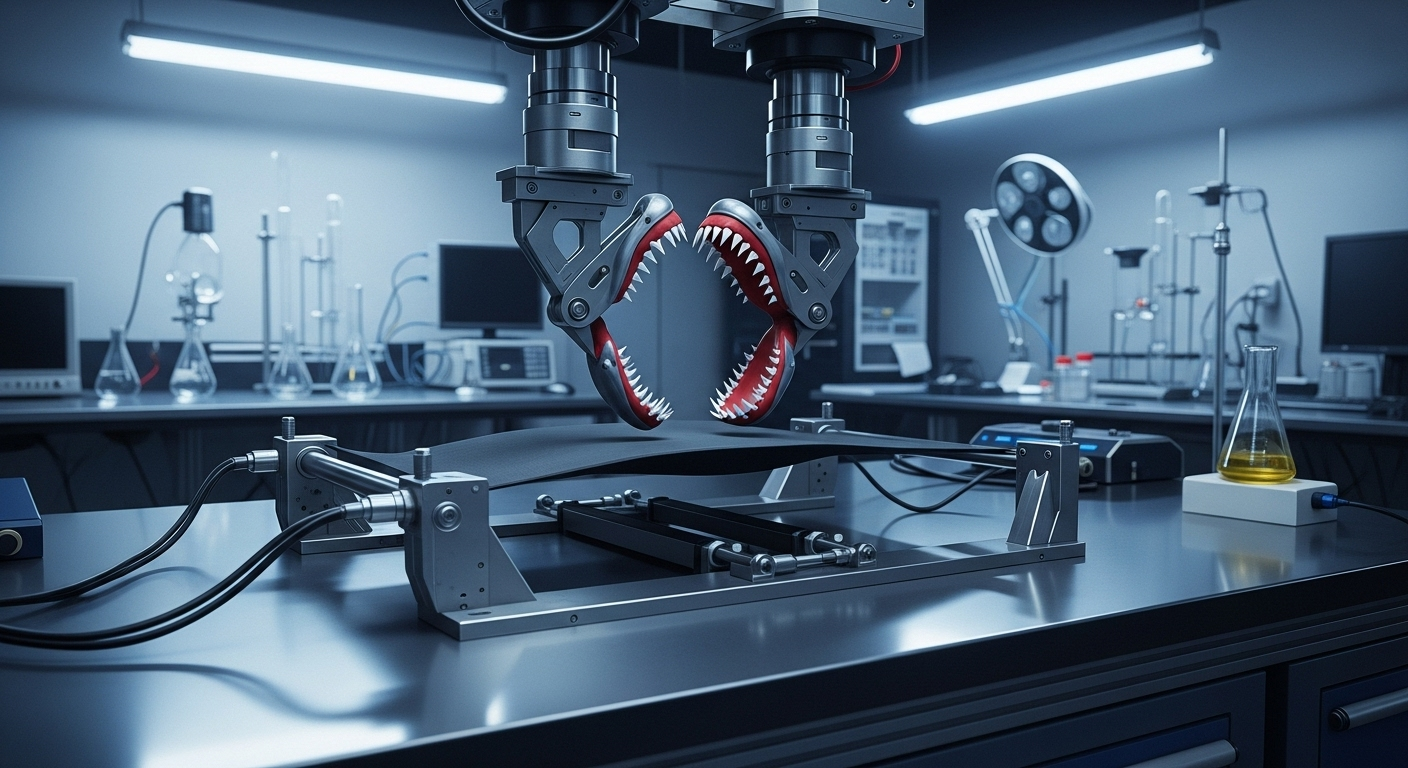 Le test : du tissu face aux mâchoires