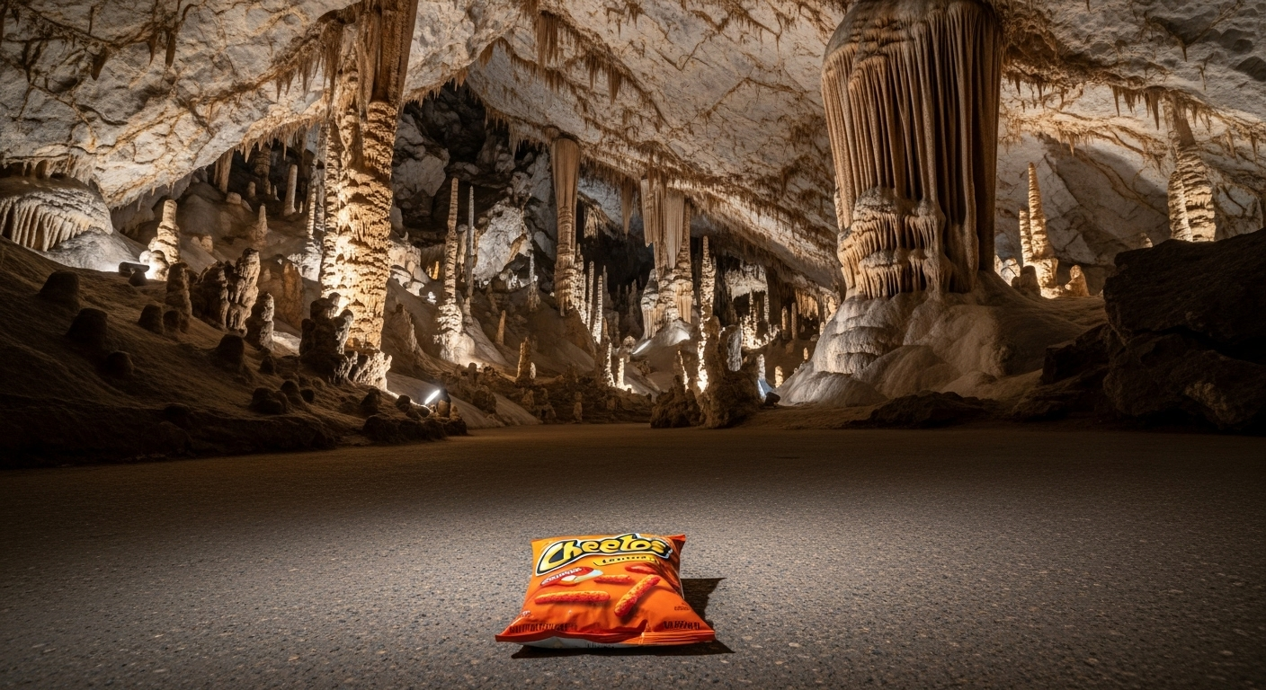 Un touriste averti qu’en laissant tomber des Cheetos dans la plus vaste grotte, il risquait de déclencher un chaos mondial