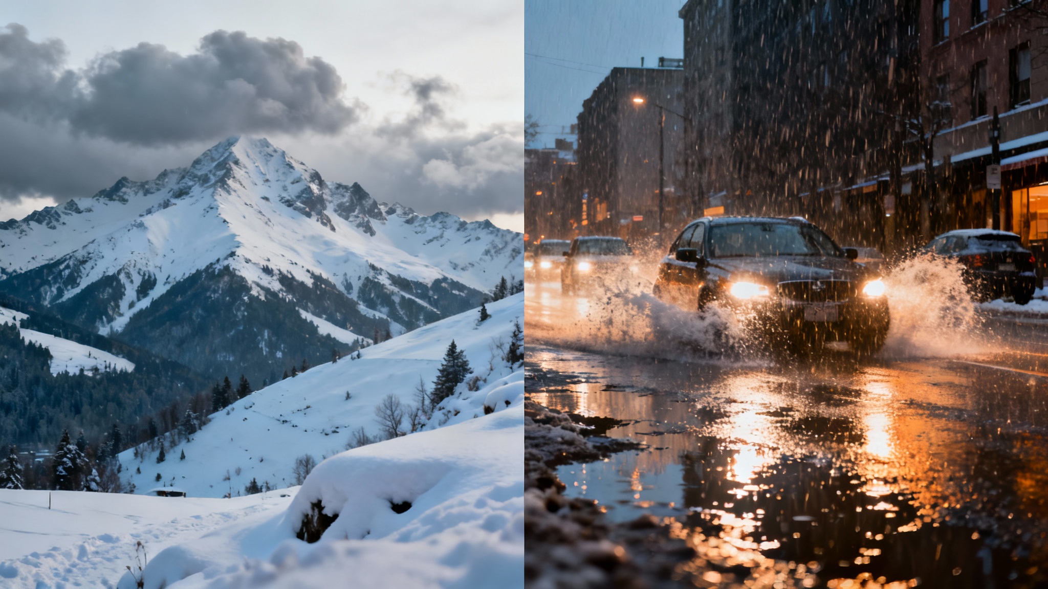 La france coupée en deux : l&#039;hiver débarque avec neige abondante en montagne et pluies diluviennes en plaine