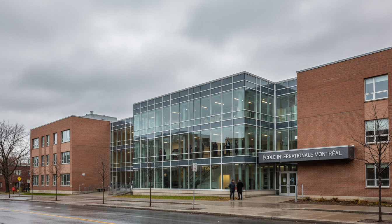 Photographie urbaine. Une vue extérieure d'un bâtiment scolaire moderne
