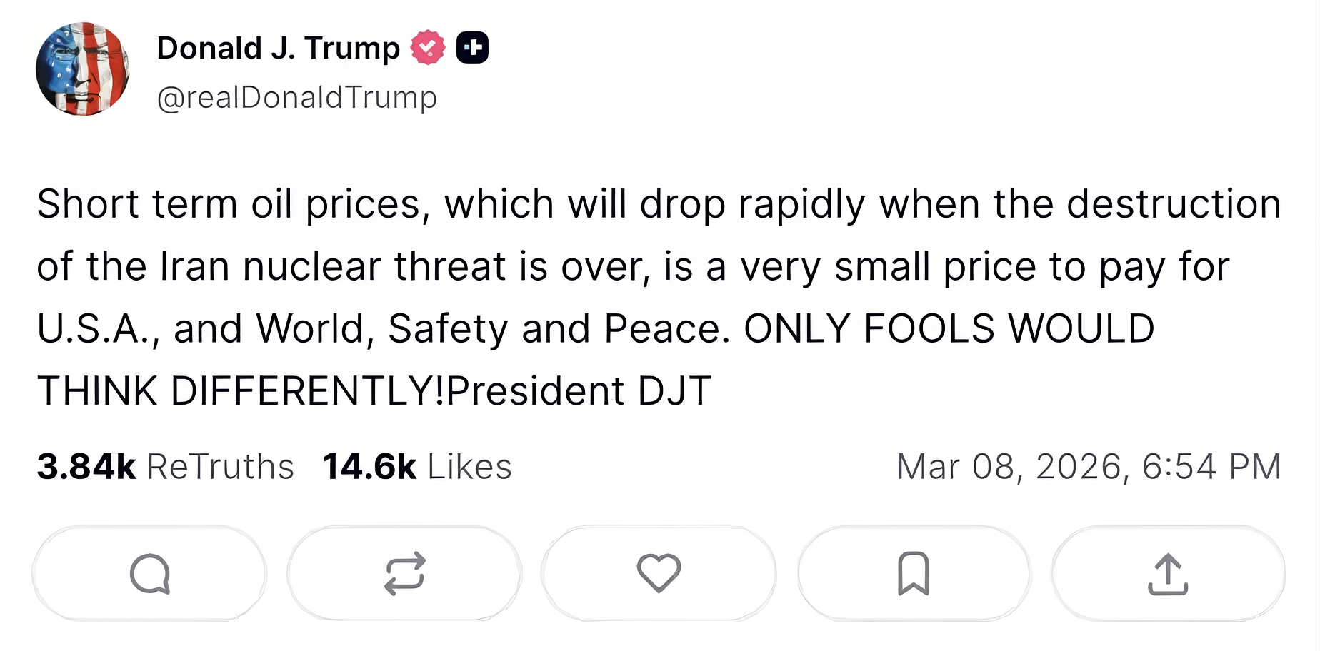 CAPTURE D’ÉCRAN TIRÉE DE LA PLATEFORME TRUTH SOCIAL
