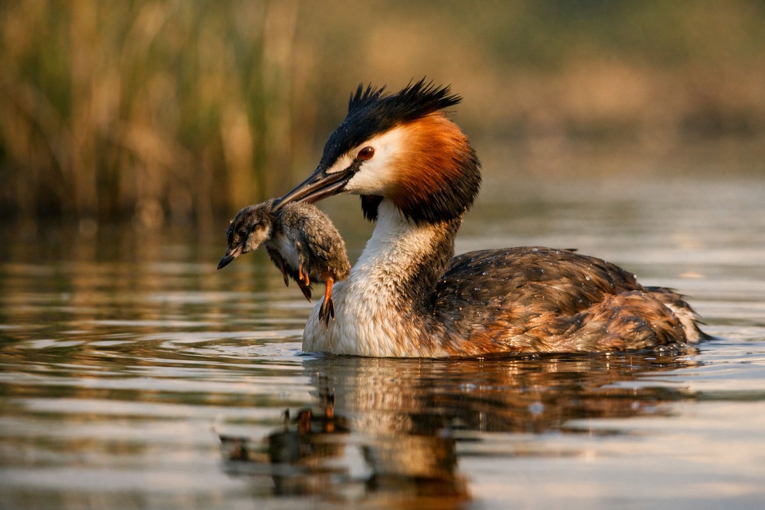 Des grèbes huppés observés chassant, noyant et dévorant des pouillots dans une réserve naturelle espagnole