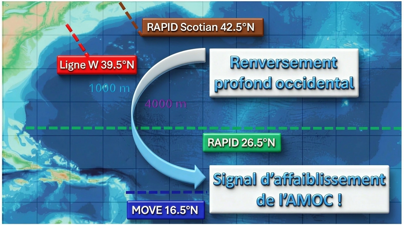 Le courant atlantique montre un déclin sur deux décennies dans quatre sites de surveillance en eaux profondes