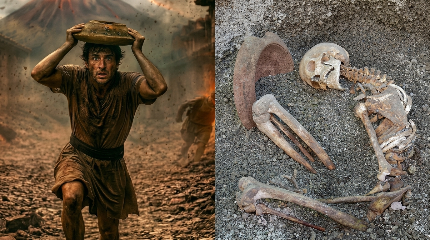 L'IA recrée les terribles derniers instants d'une victime de Pompéi fuyant avec un bouclier de fortune