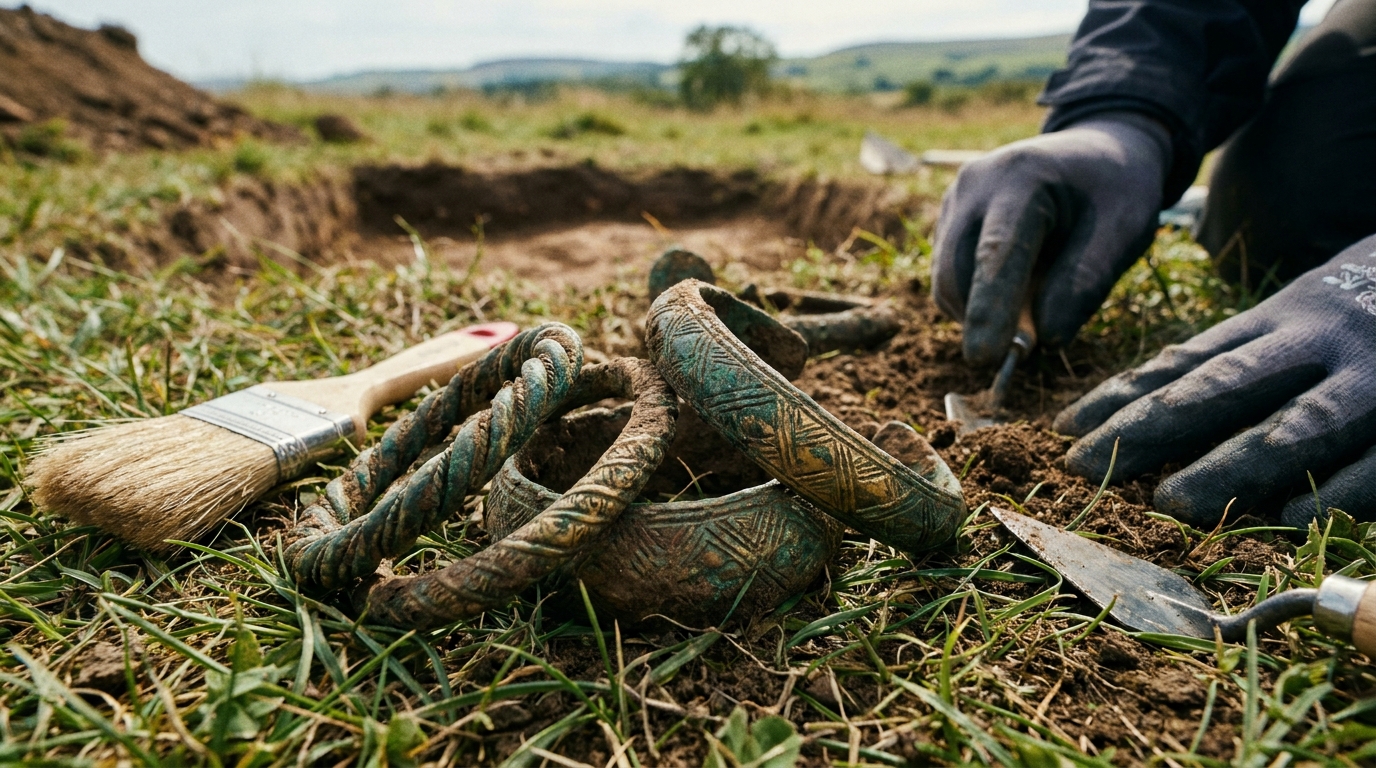 Un passionné de détection métallique fouillait un champ et a découvert un trésor de l’âge du bronze vieux de 2 500 ans