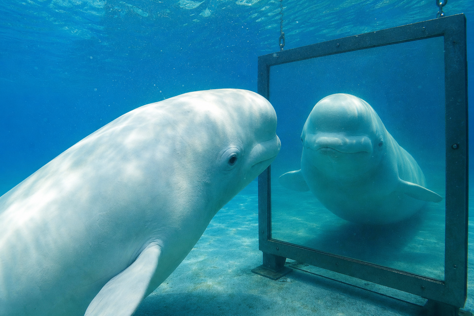 Des bélugas face à un miroir : ce que leur comportement révèle sur une possible conscience de soi chez ces animaux