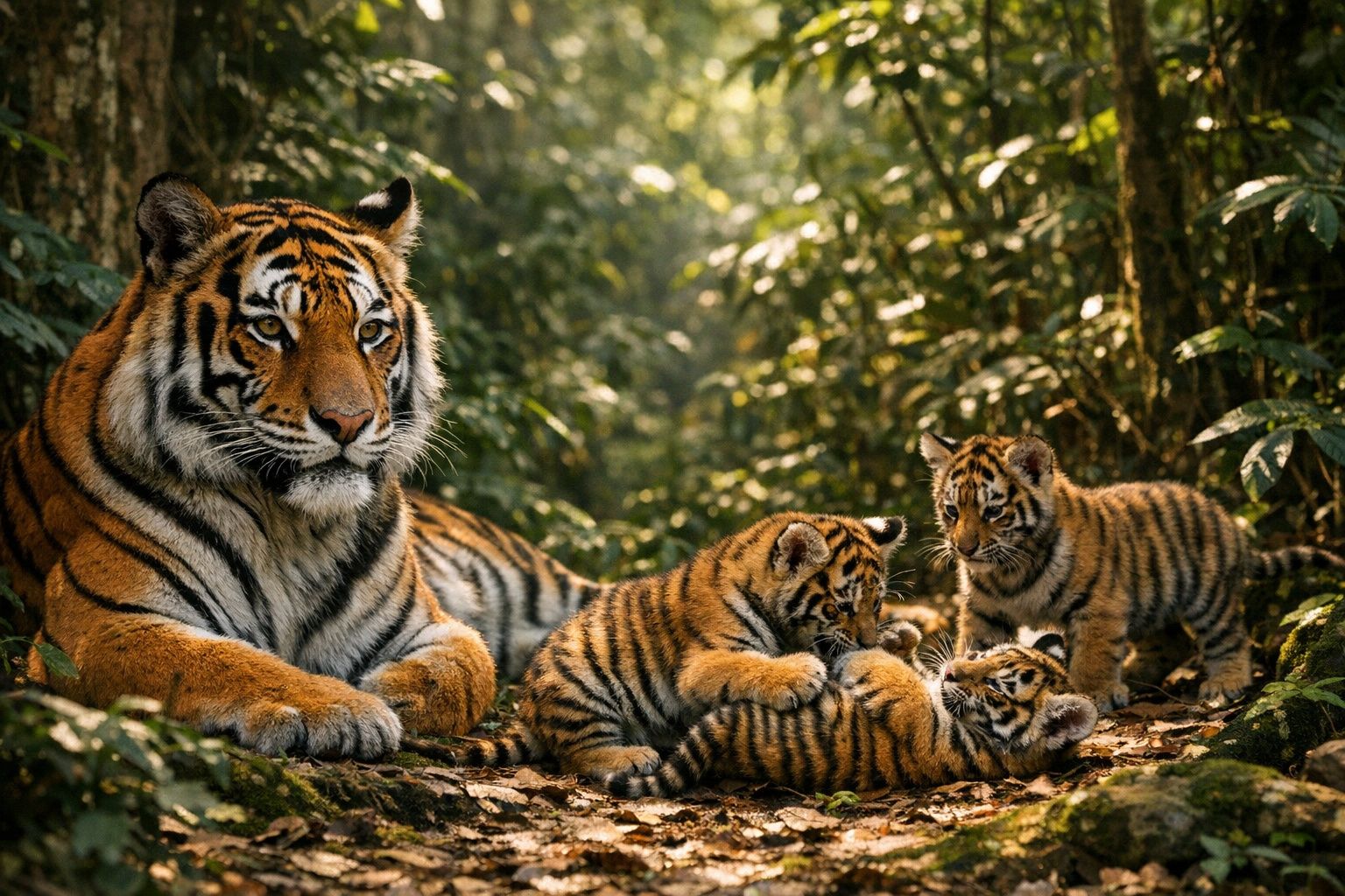 Un tigre sauvage filmé pour la première fois en train de garder les petits d'une autre femelle